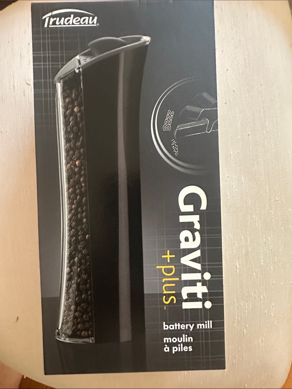 Trudeau Graviti Plus Black Battery-Powered Pepper Mill
